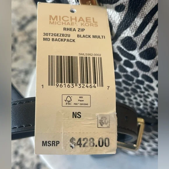 Michael Kors RheaBlack White MK Signature Zebra Medium Backpack
